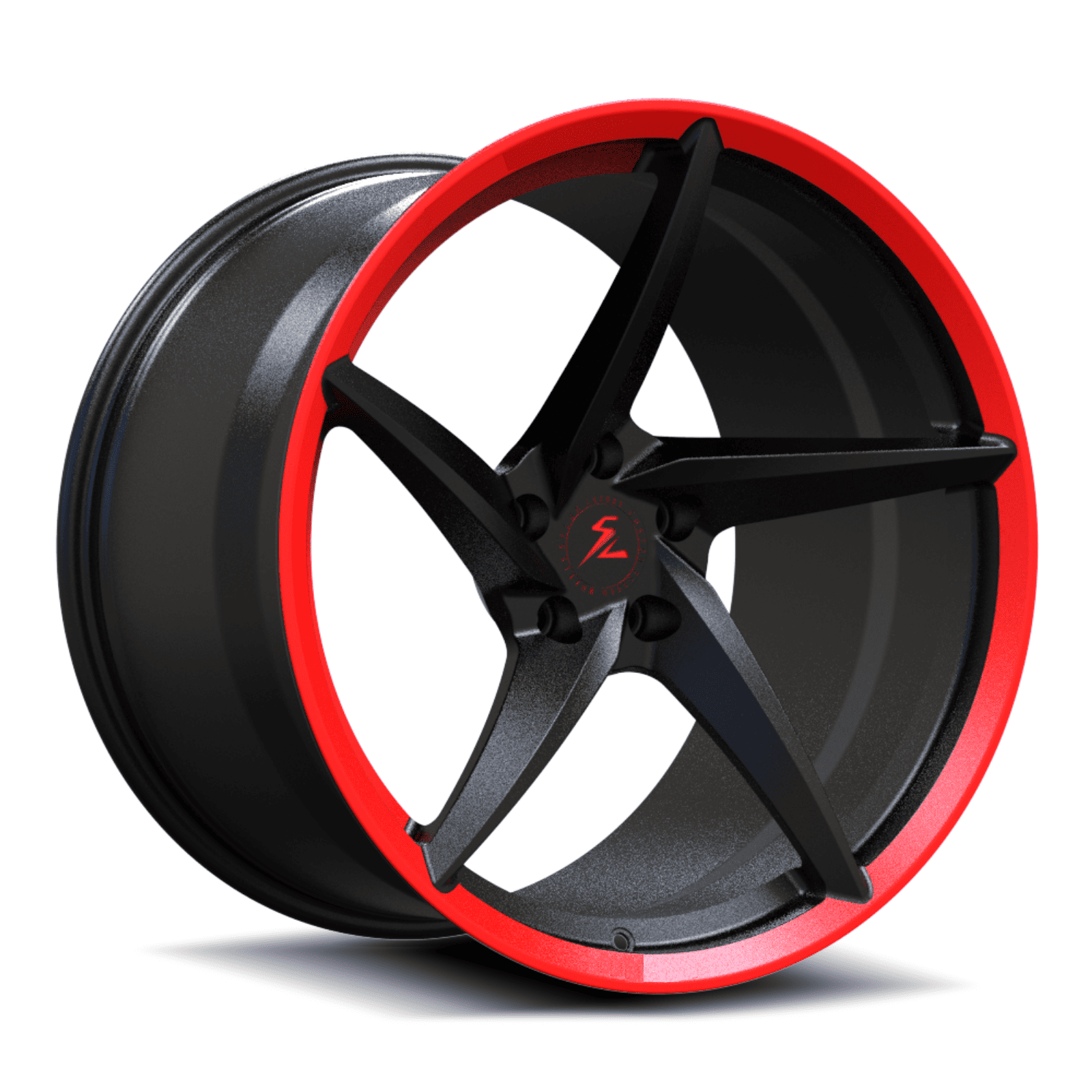 Splux SC-09M black and red forged monoblock deep concave wheels for Dodge Challenger RT Scat Pack Widebody — spoke layout.