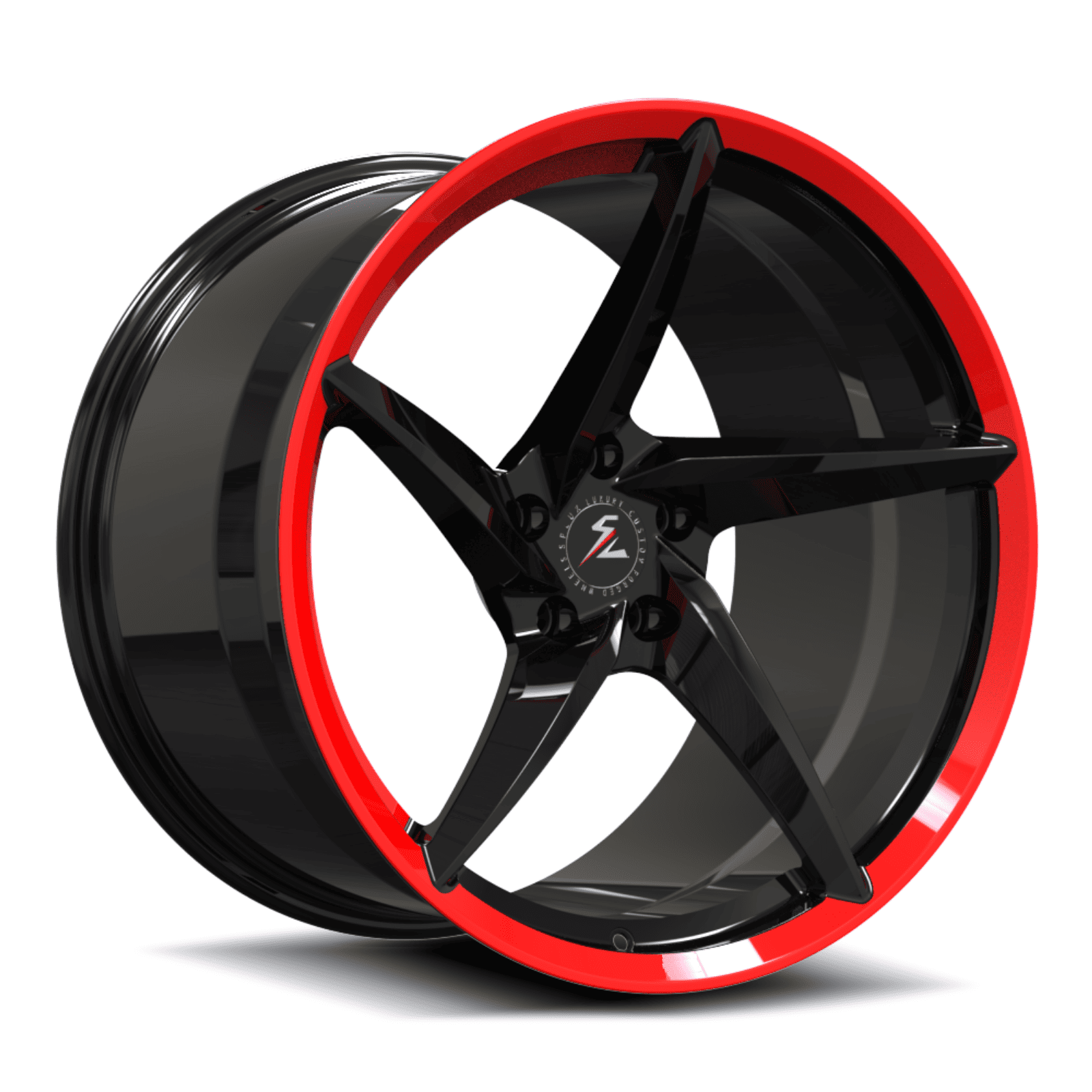 Splux SC-09M black and red forged monoblock deep concave wheels for Dodge Challenger RT Scat Pack Widebody — barrel close-up.