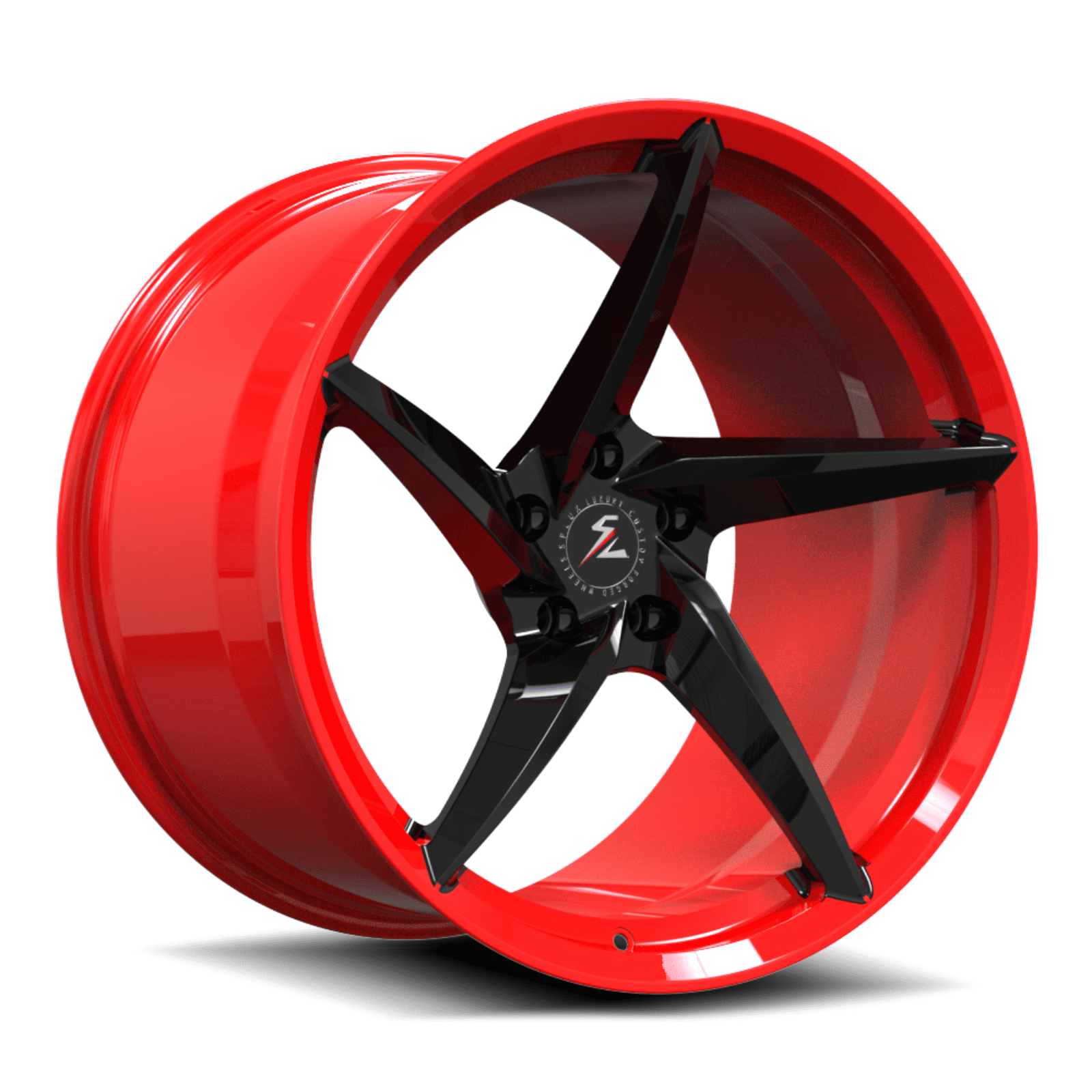 Splux SC-09M black and red forged monoblock super concave wheels for Dodge Challenger RT Scat Pack Widebody — concave bowl view.