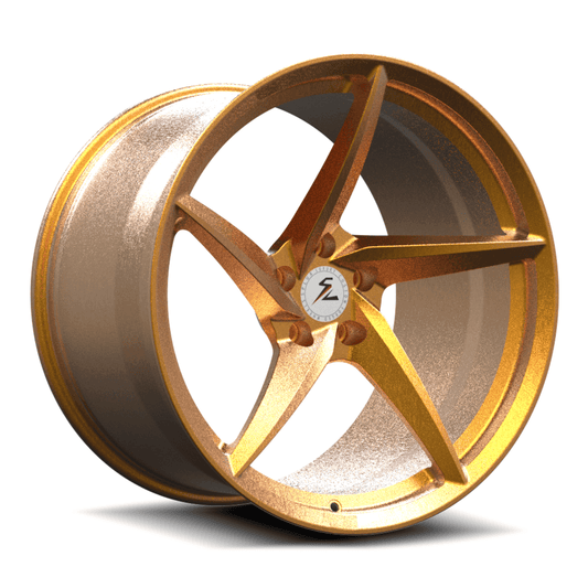 Splux SC-09M brushed dark gold forged monoblock deep concave 5-spoke wheels for Chevy Corvette — face view.