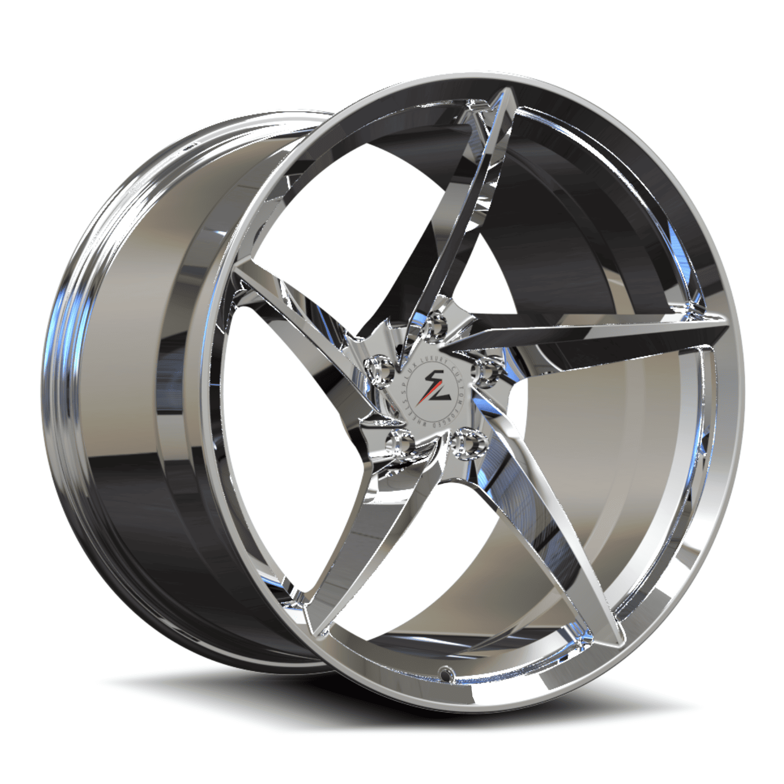 Splux SC-09M chrome forged monoblock deep concave 5-spoke wheels for Dodge Challenger RT Scat Pack Widebody — gloss finish detail.