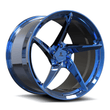 Splux SC-09M polished blue forged monoblock super concave 5-spoke wheels for Dodge Challenger RT Scat Pack Widebody — face-on view.
