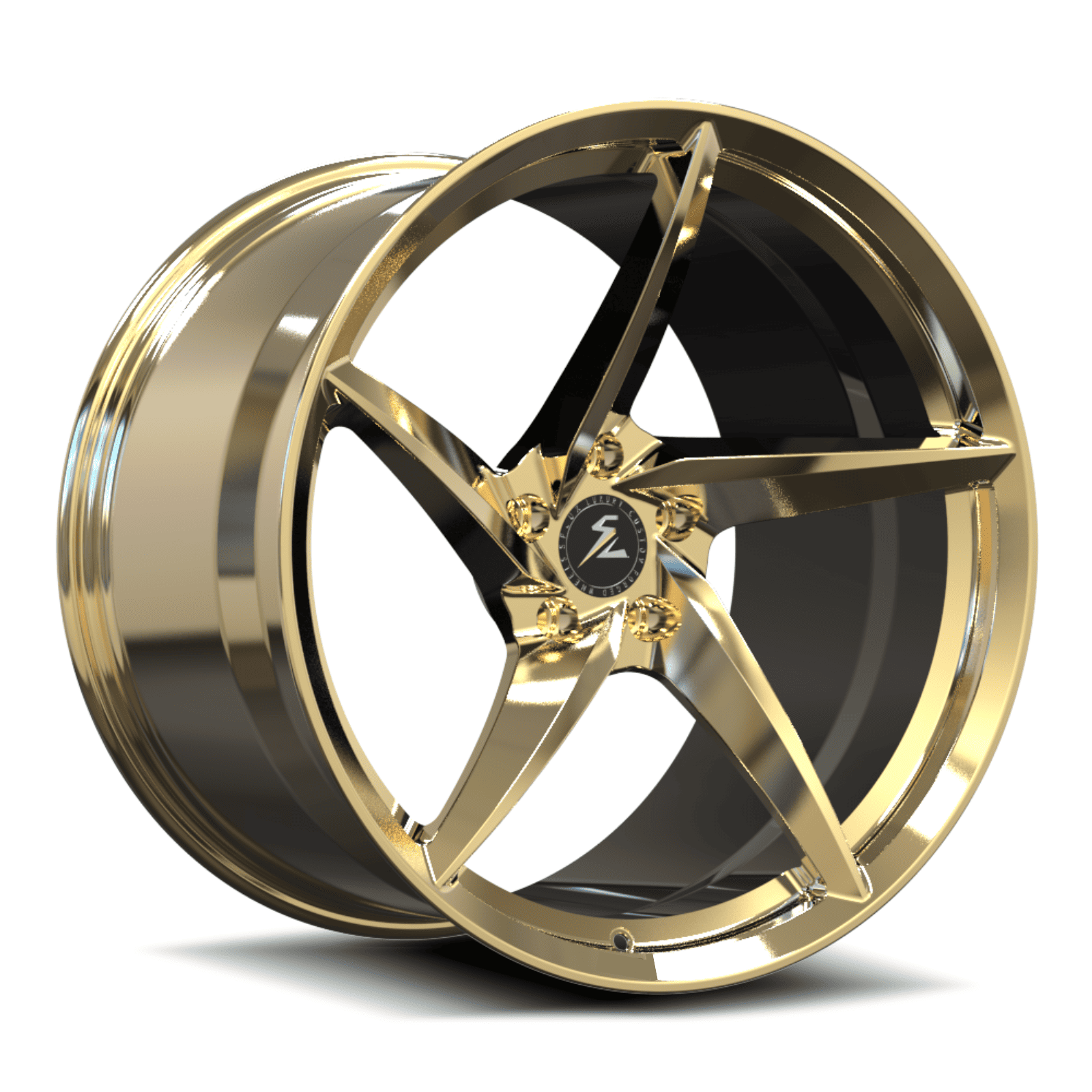 Splux SC-09M polished frozen gold forged monoblock super concave wheels for Dodge Challenger RT Scat Pack Widebody — face view.