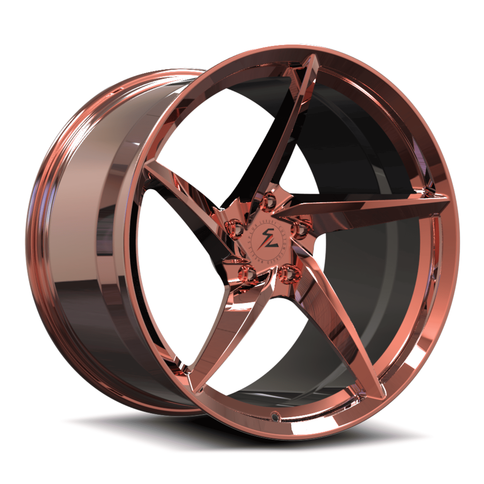 Splux SC-09M polished rose gold forged monoblock deep concave 5-spoke wheels for Dodge Challenger RT Scat Pack Widebody — spoke detail.