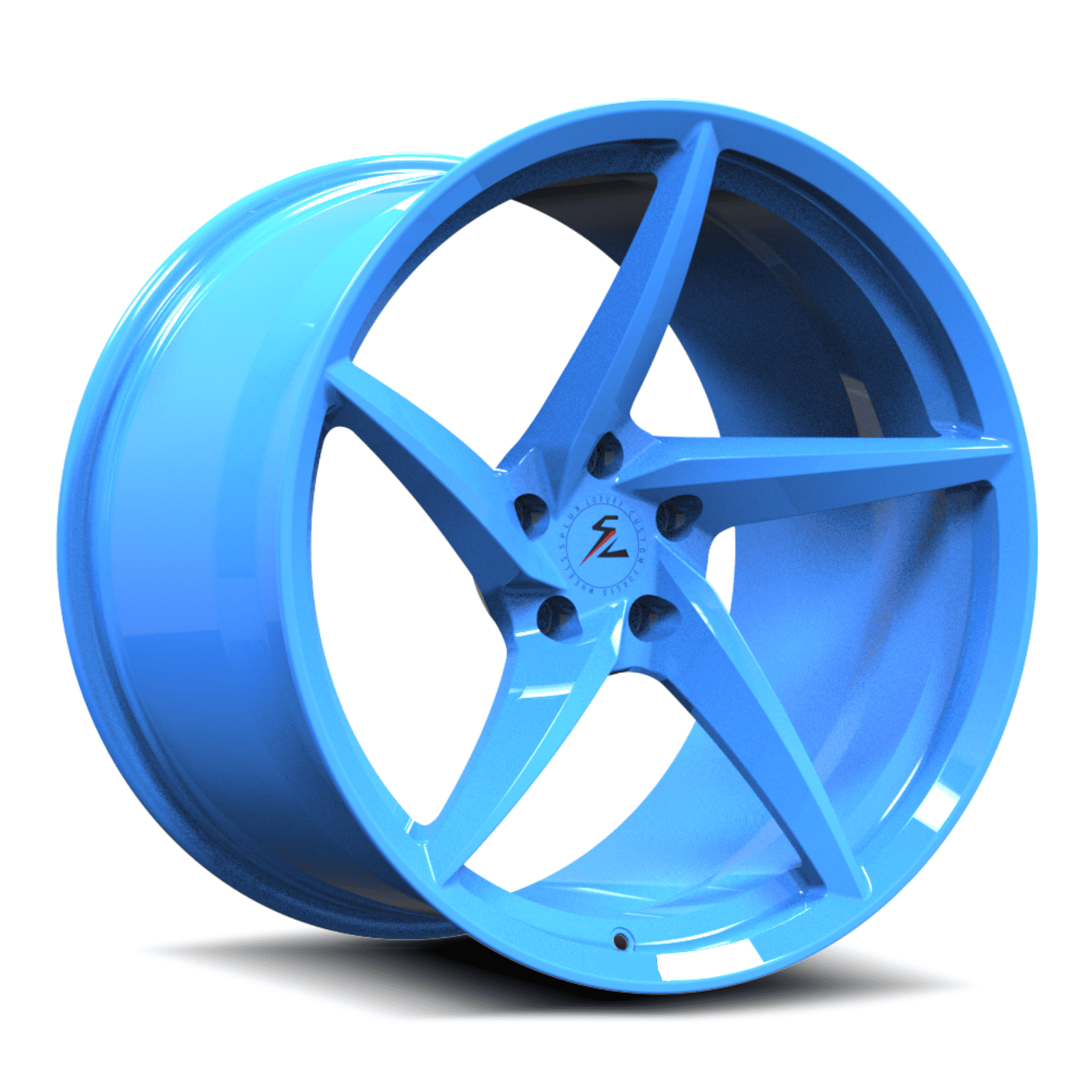 Splux SC-09M rapid blue forged monoblock super concave wheels for Dodge Challenger RT Scat Pack Widebody — side profile.