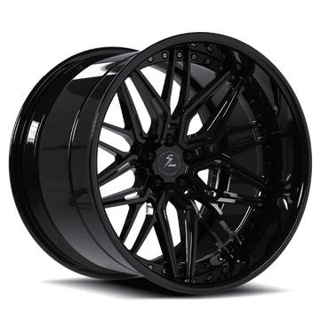Splux SD-01 all piano black forged 2-piece super deep dish wheels for Chevy C10 — face and barrel profile.