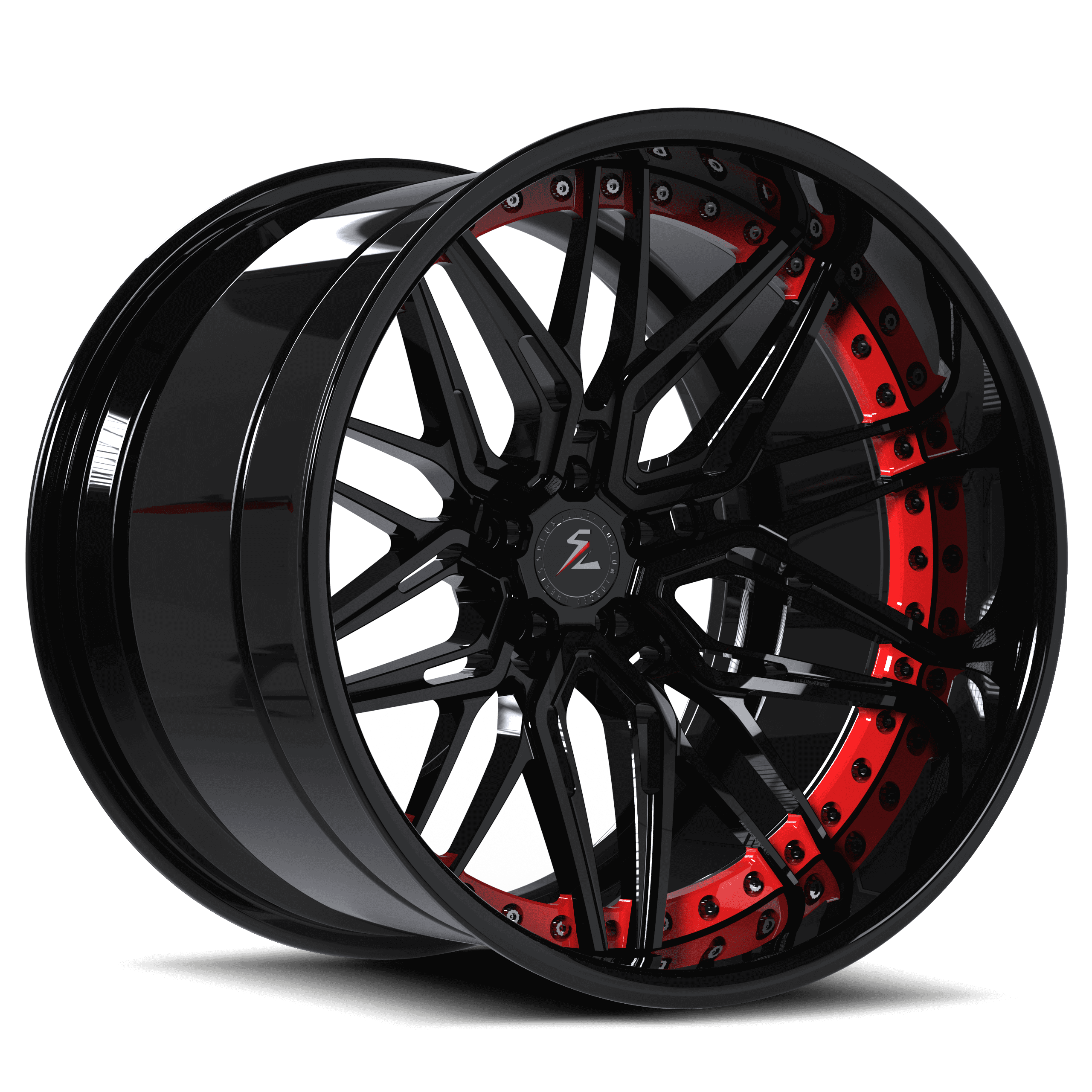 SD-01 super deep dish black red trim forged 2-piece custom wheels for BMW M8 Competition — face view