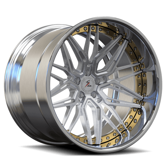 Splux SD-01 gold and polished lip forged 2-piece super deep dish wheels for Pontiac Trans Am — face and lip detail.