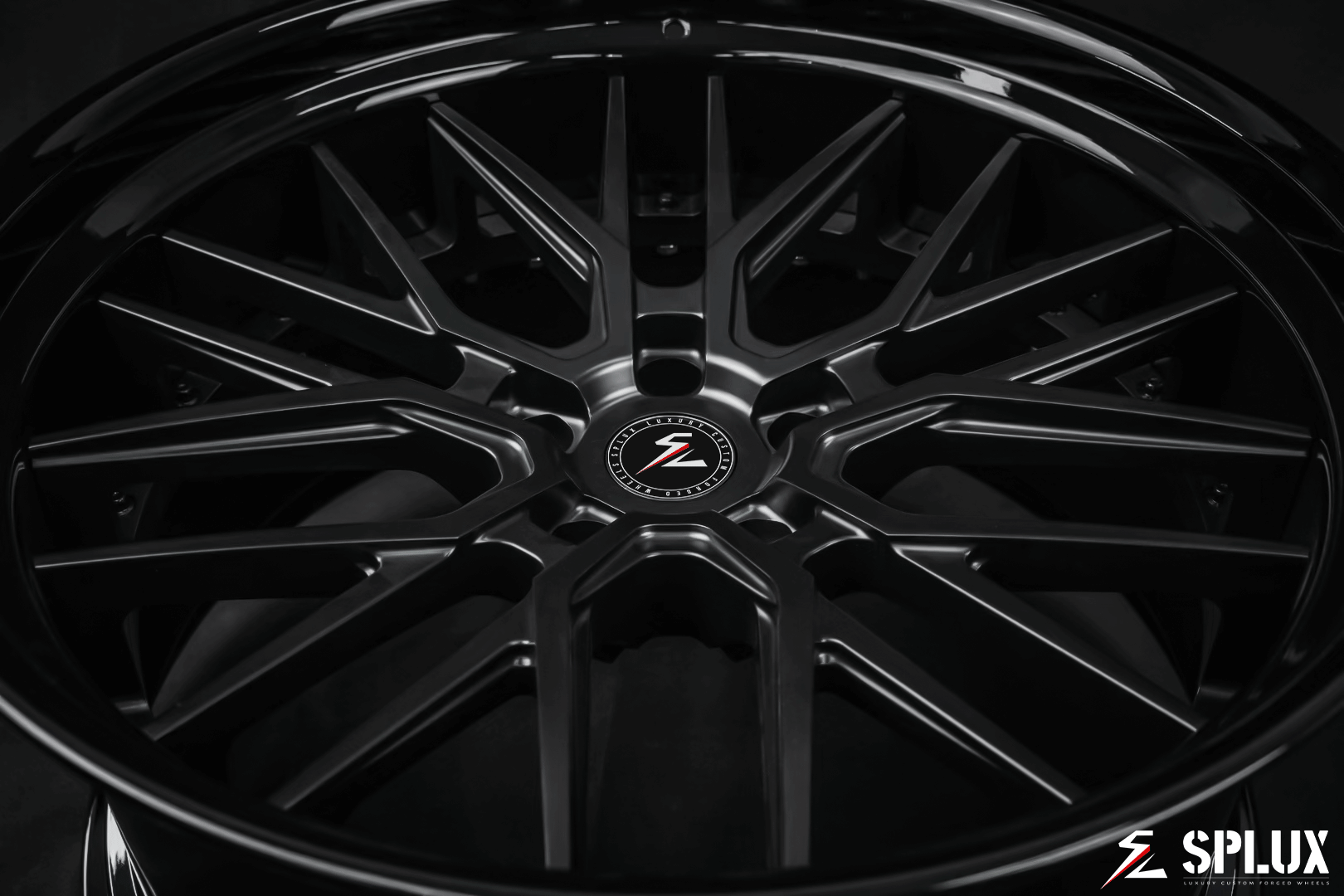 Splux SD-01 custom forged 2-piece satin black Lamborghini Urus wheels with 23-inch deep dish design for luxury 2022 Urus.