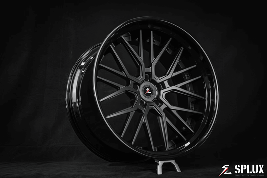 Splux SD-01 satin black 23-inch custom forged 2-piece Lamborghini wheels with deep dish design, perfect for 2022 Lamborghini Urus.