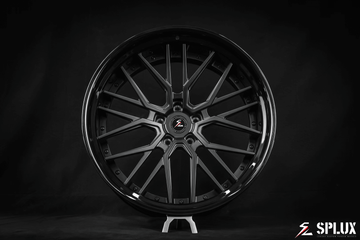 Splux SD-01 custom forged 2-piece satin black 23-inch deep dish aftermarket rims for 2022 Lamborghini Urus, luxury and aggressive.