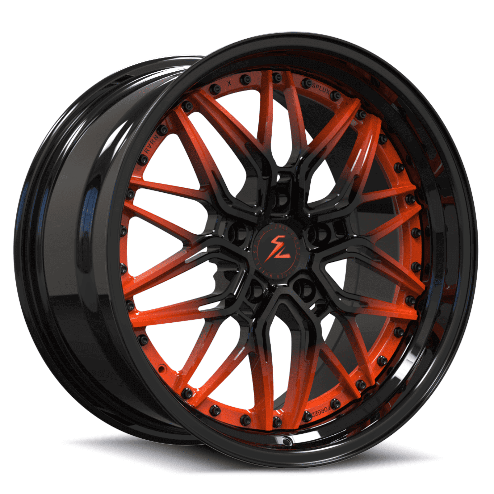 SD-01S black and orange forged wheels for the Corvette - custom step lip alloys