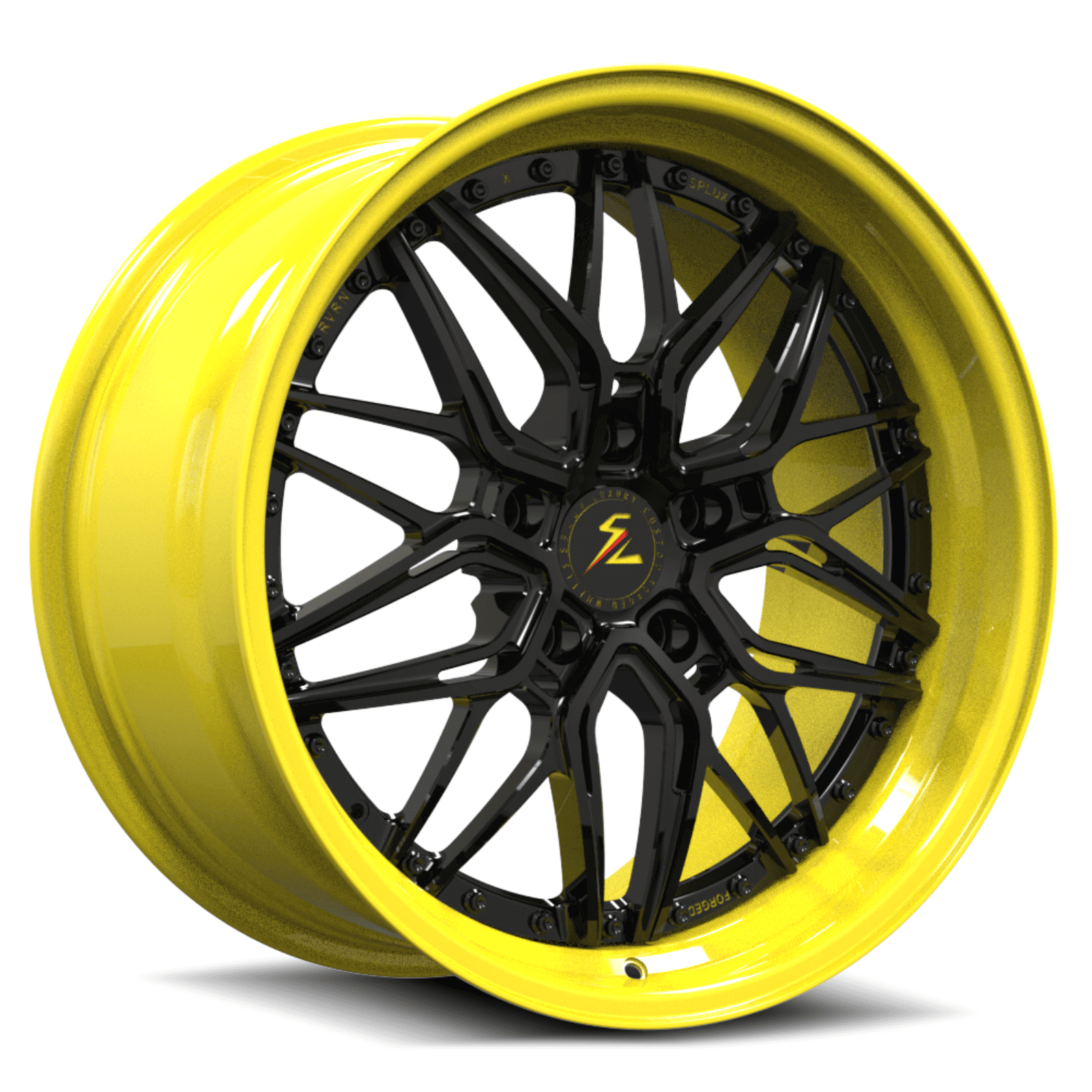 SD-01S Custom Deep Step Lip Forged Piano Black,Yellow Wheels