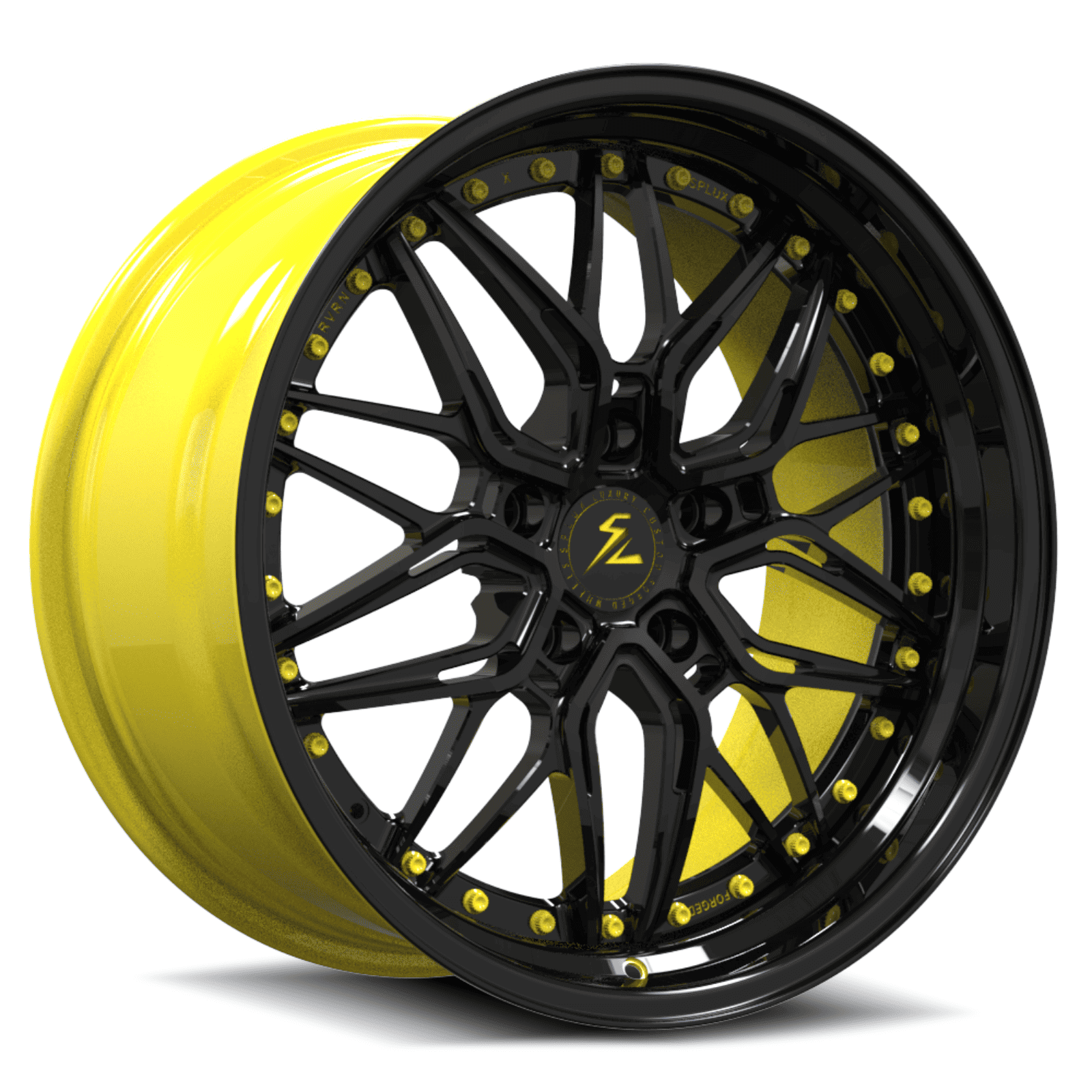 SD-01S Custom Deep Step Lip Forged Piano Black,Yellow Lip Wheels