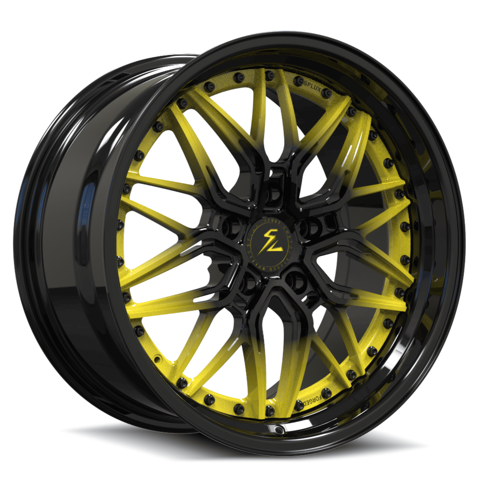 SD-01S step-lip deep dish black yellow forged wheels for Lincoln Mark VII - custom rims