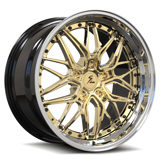 SD-01S step-lip deep dish brushed dark gold forged wheels for 1991 Lincoln Mark VII - black polished lip custom rims