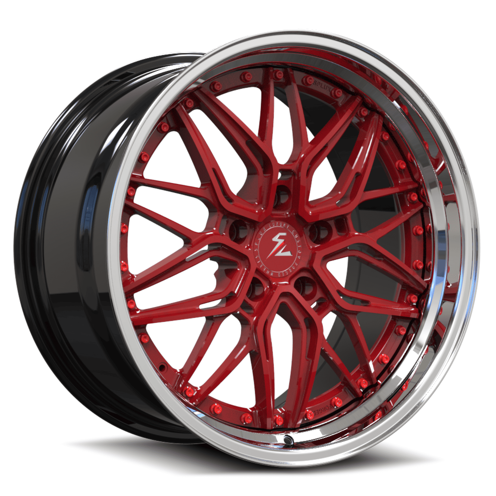 SD-01S brushed red with black polished lip forged wheels for Corvette - deep dish alloys