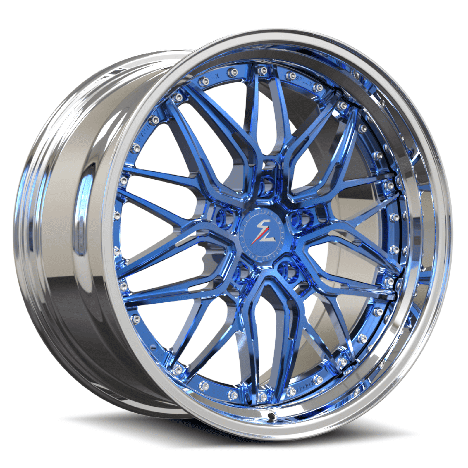 SD-01S Custom Deep Step Lip Forged Polished Blue,Chrome Wheels
