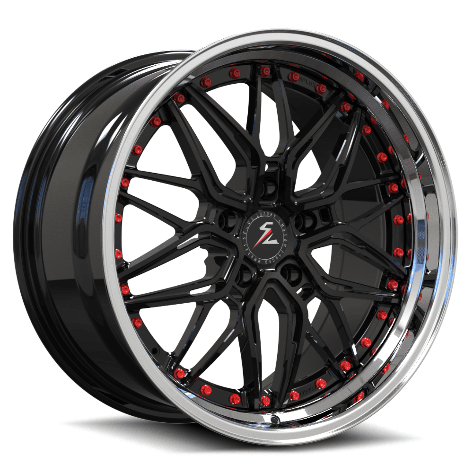 SD-01S red and black with polished lip forged wheels for the Corvette Stingray - custom deep dish alloys