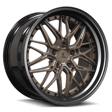 SD-01S Custom Deep Step Lip Forged Carbon Fiber Lip,Satin Bronze,Black Wheels