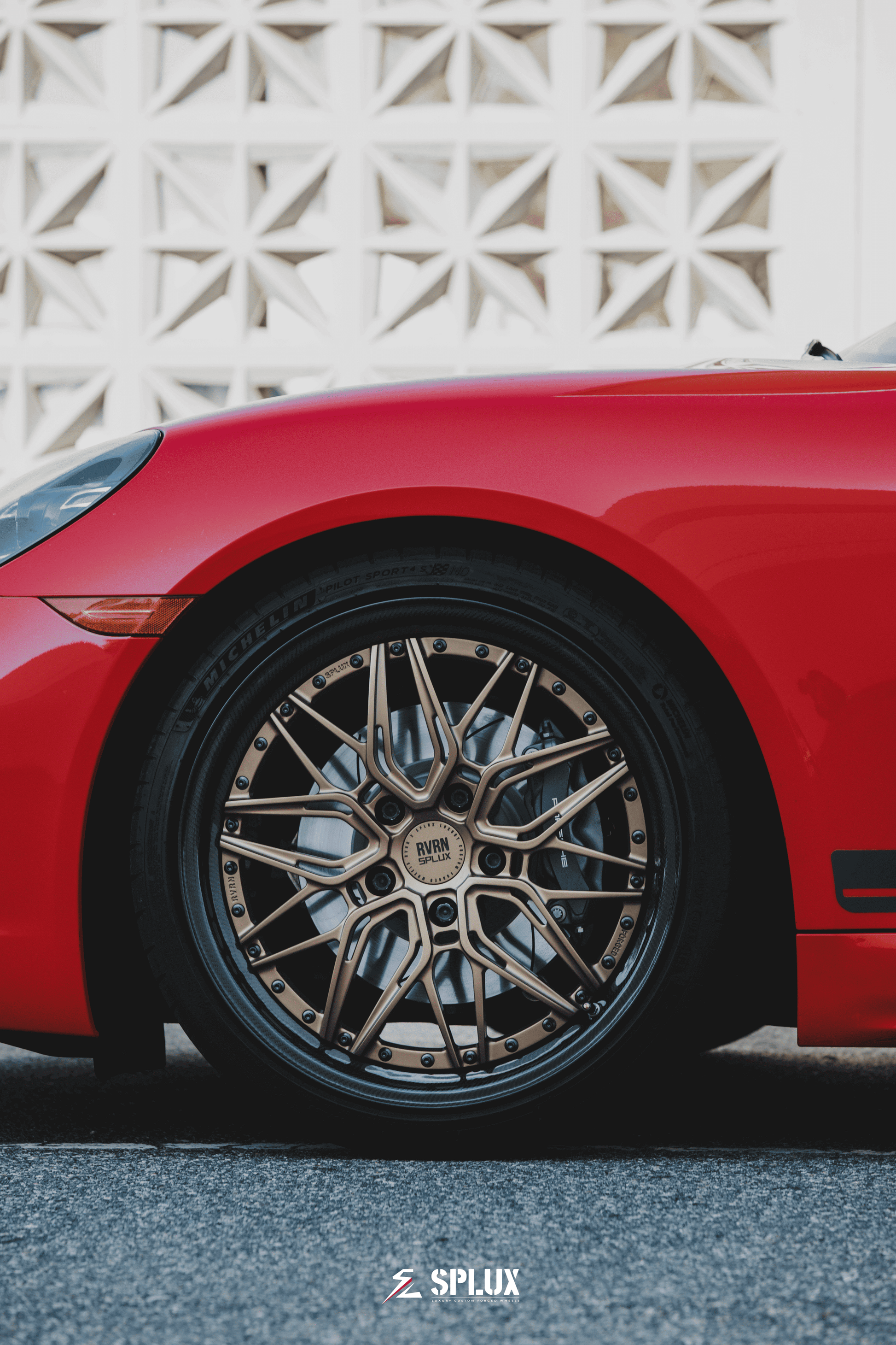 Splux SD-01S Forged Wheels: Bronze luxury deep dish with carbon fiber wrapped lip, perfect for Porsche performance.