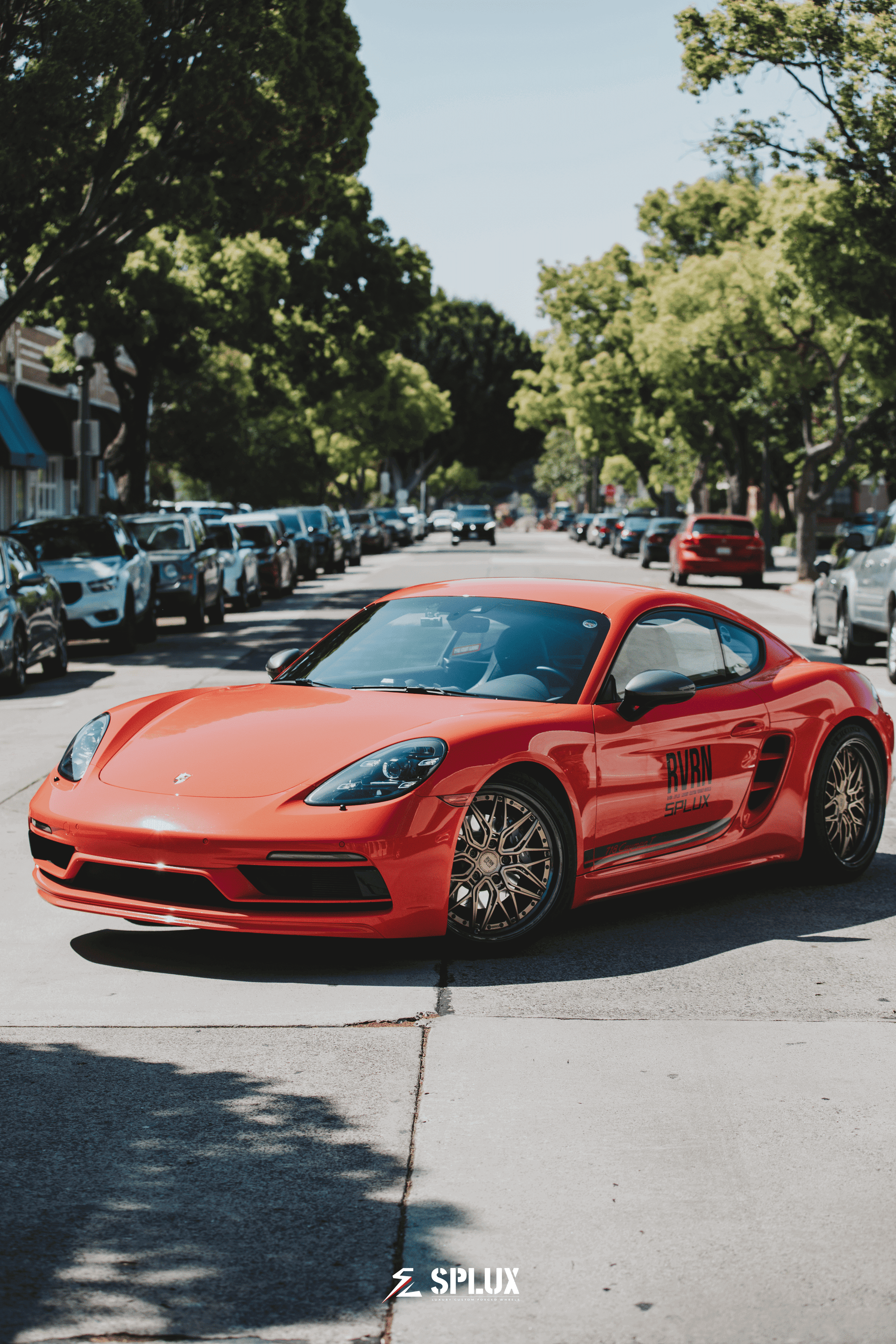 Luxury Porsche featuring Splux SD-01S forged 2-piece rims with carbon fiber wrapped lip in bronze, showcasing high performance.