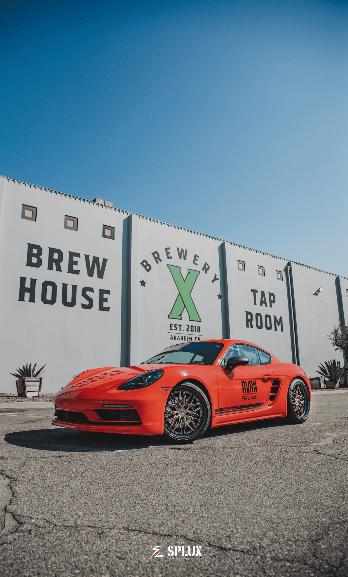 Porsche 718 with Splux SD-01S rims featuring bronze deep dish design and carbon fiber wrapped lip.