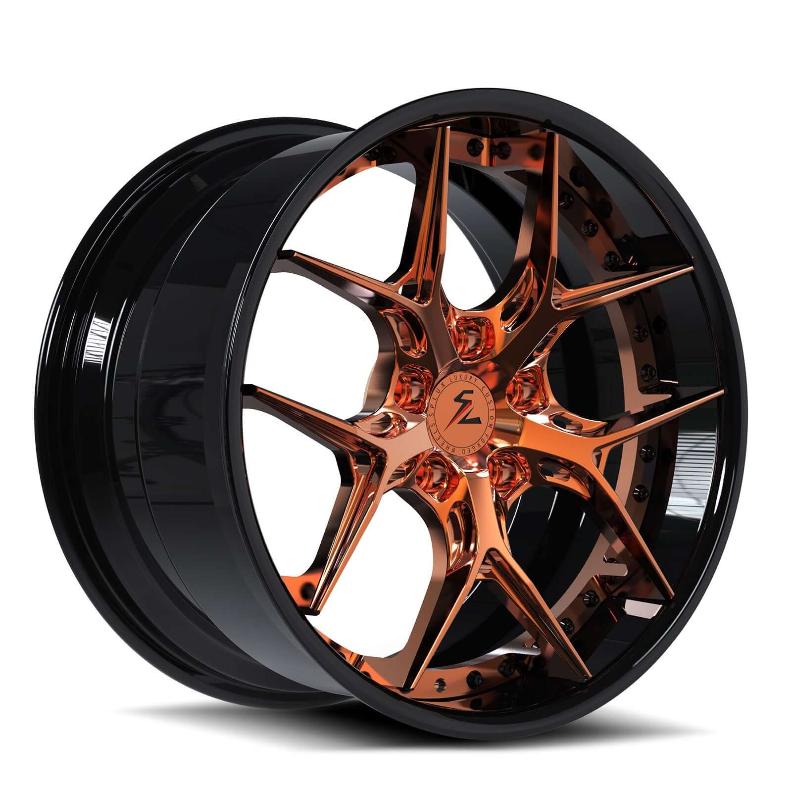 SD-02 Custom Deep Dish Forged Polished Orange,Black Wheels