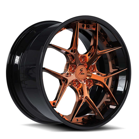 SD-02 polished orange gloss black deep dish forged 2-piece custom wheels for Subaru WRX TR — face view