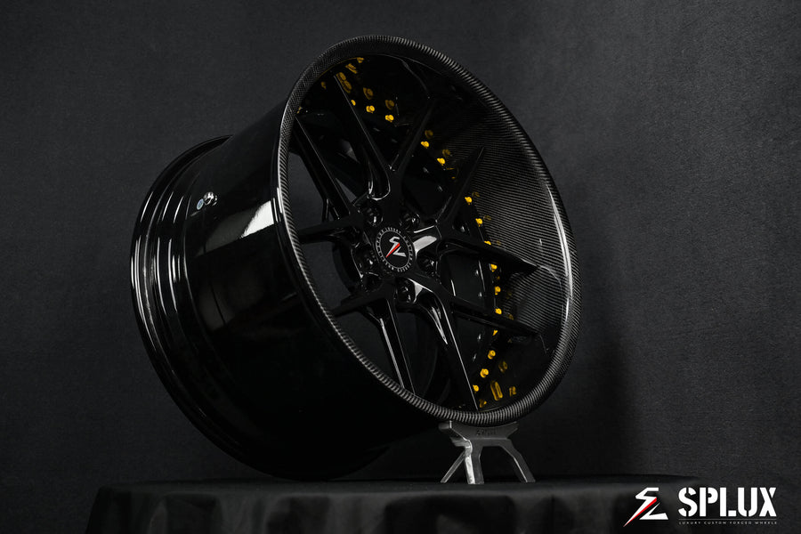 C6 deep dish wheels with carbon fiber lip. SD-02 Y-spoke forged aftermarket custom rims enhancing your Corvette's performance