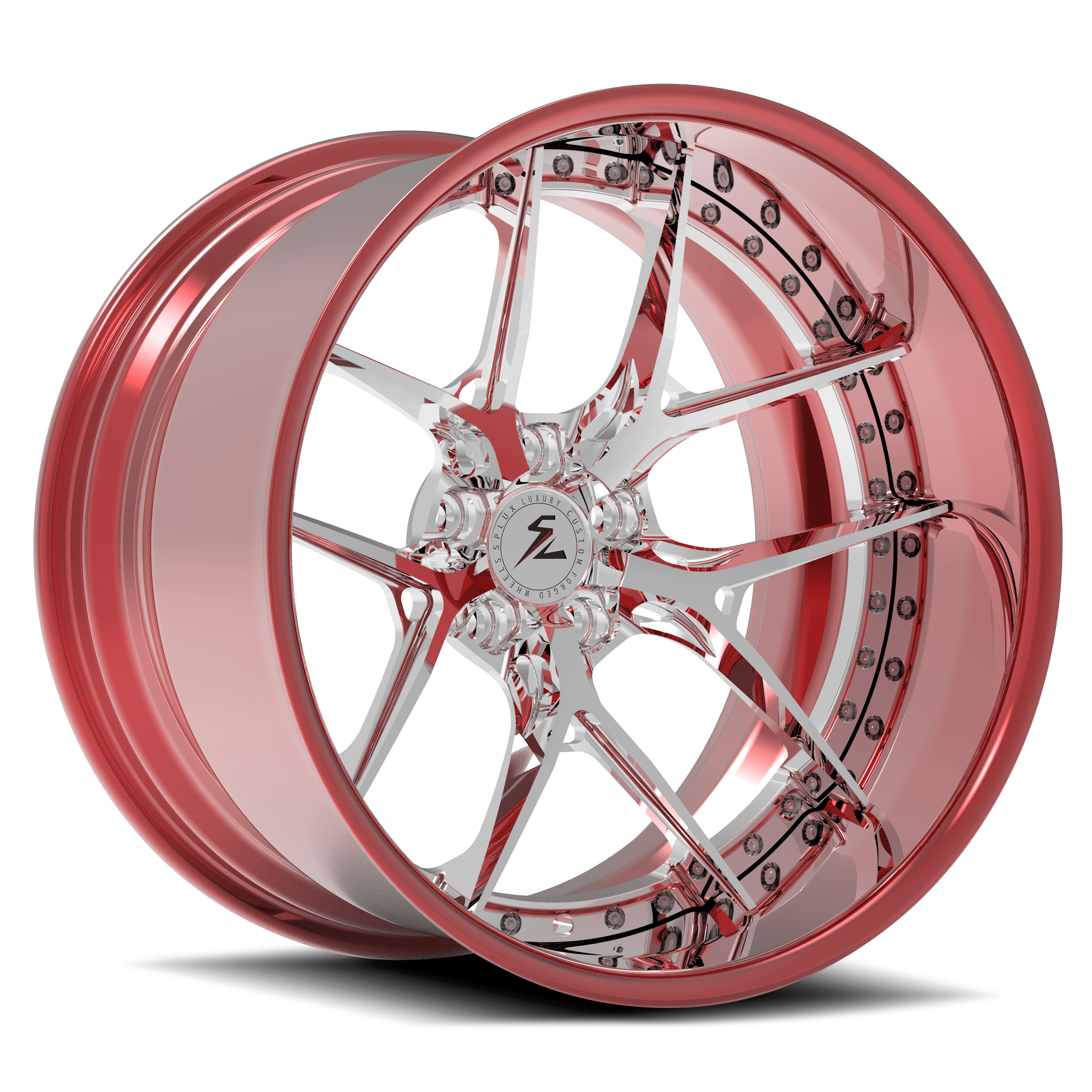 Splux SD-02 chrome and polished rose gold forged 2-piece deep dish wheels for Subaru BRZ Limited — face and lip detail.
