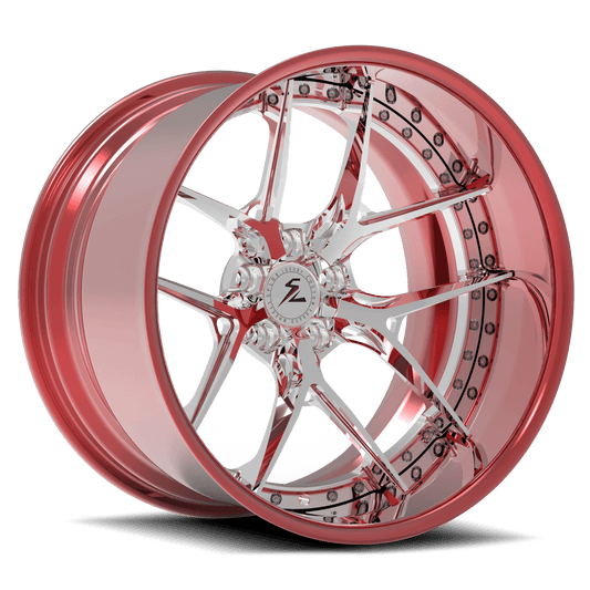 Splux SD-02 chrome and polished rose gold forged 2-piece deep dish wheels for Subaru BRZ Limited — face and lip detail.