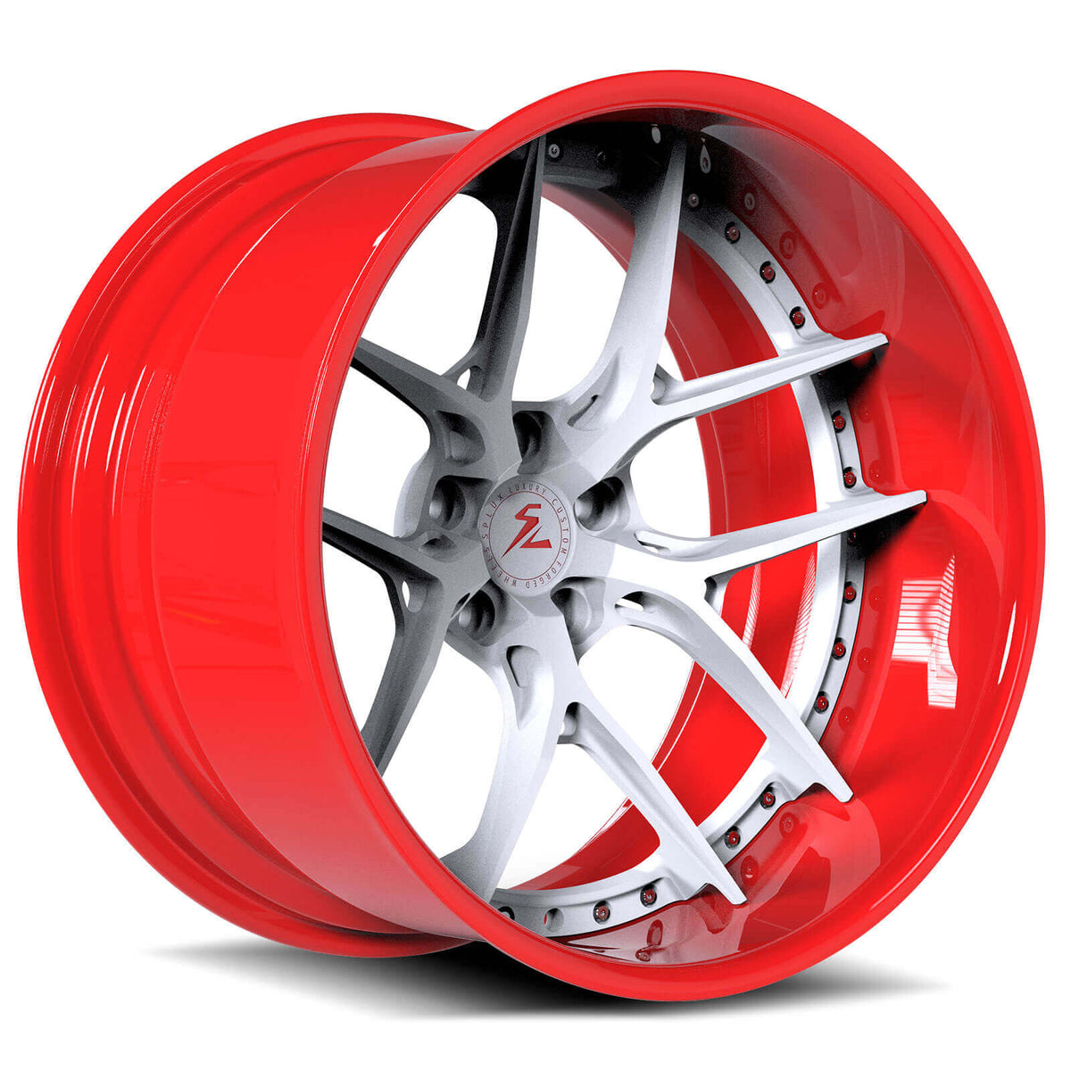 SD-02 white red forged 2-piece wheels - deep dish luxury rims
