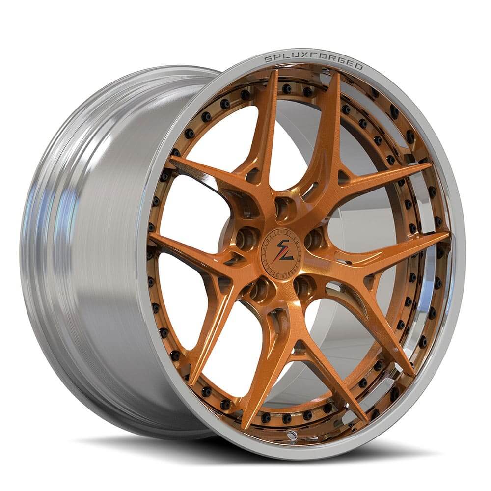 Red car bronze wheels 20-inch, 5x120 bolt pattern, featuring aftermarket luxury wheels with deep dish design.
