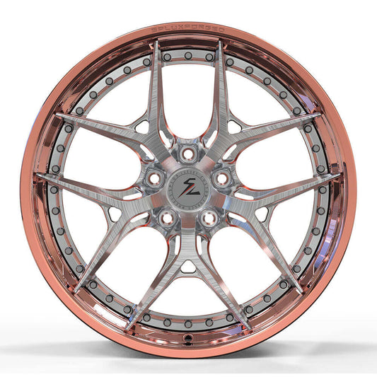 Splux SD-02S polished rose gold and brushed forged 2-piece deep dish Y-spoke wheels for Buick Regal — spoke detail.