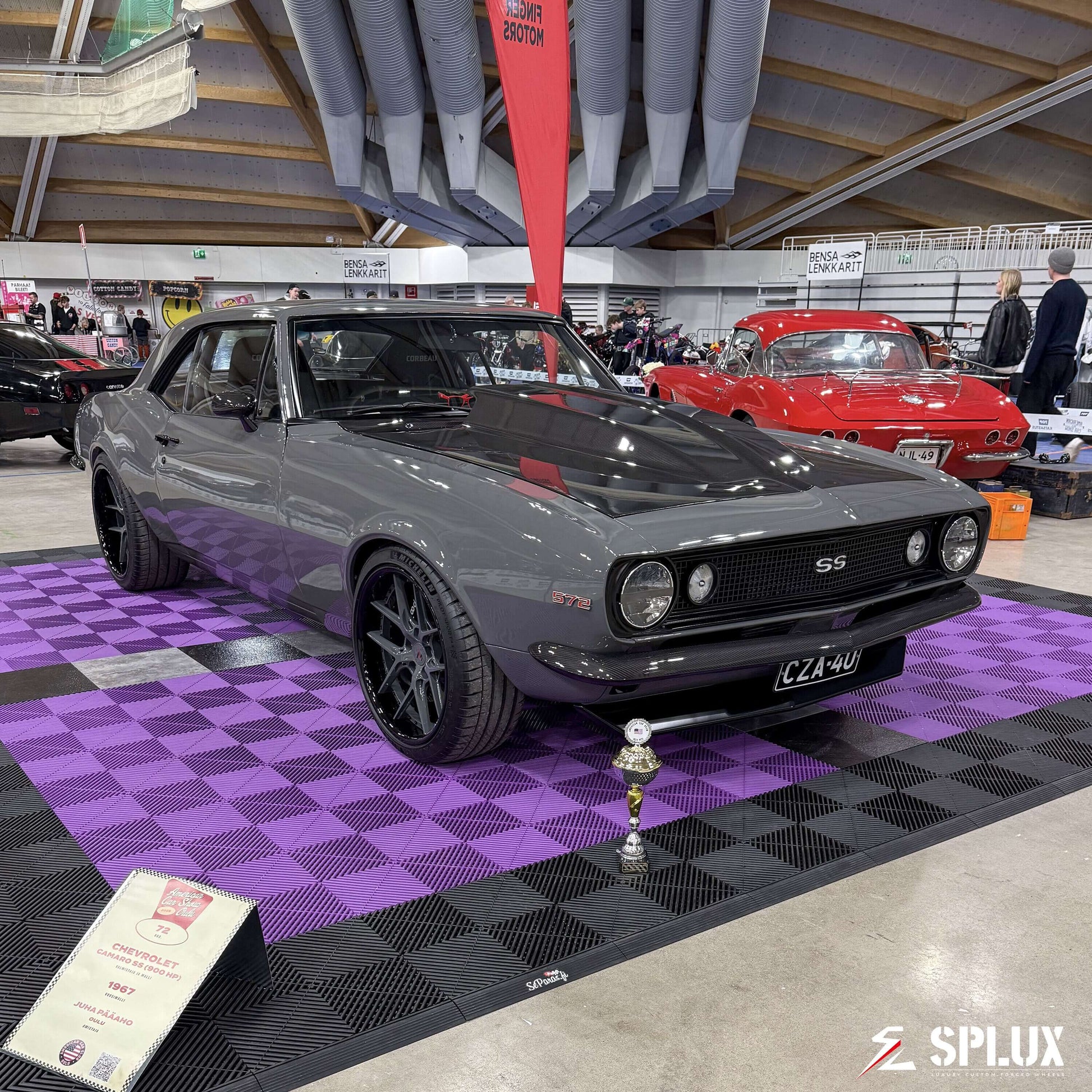 1967 Chevy Camaro featuring Splux SD-02 forged 2-piece wheels in Chrysler destroyer gray with deep dish design.