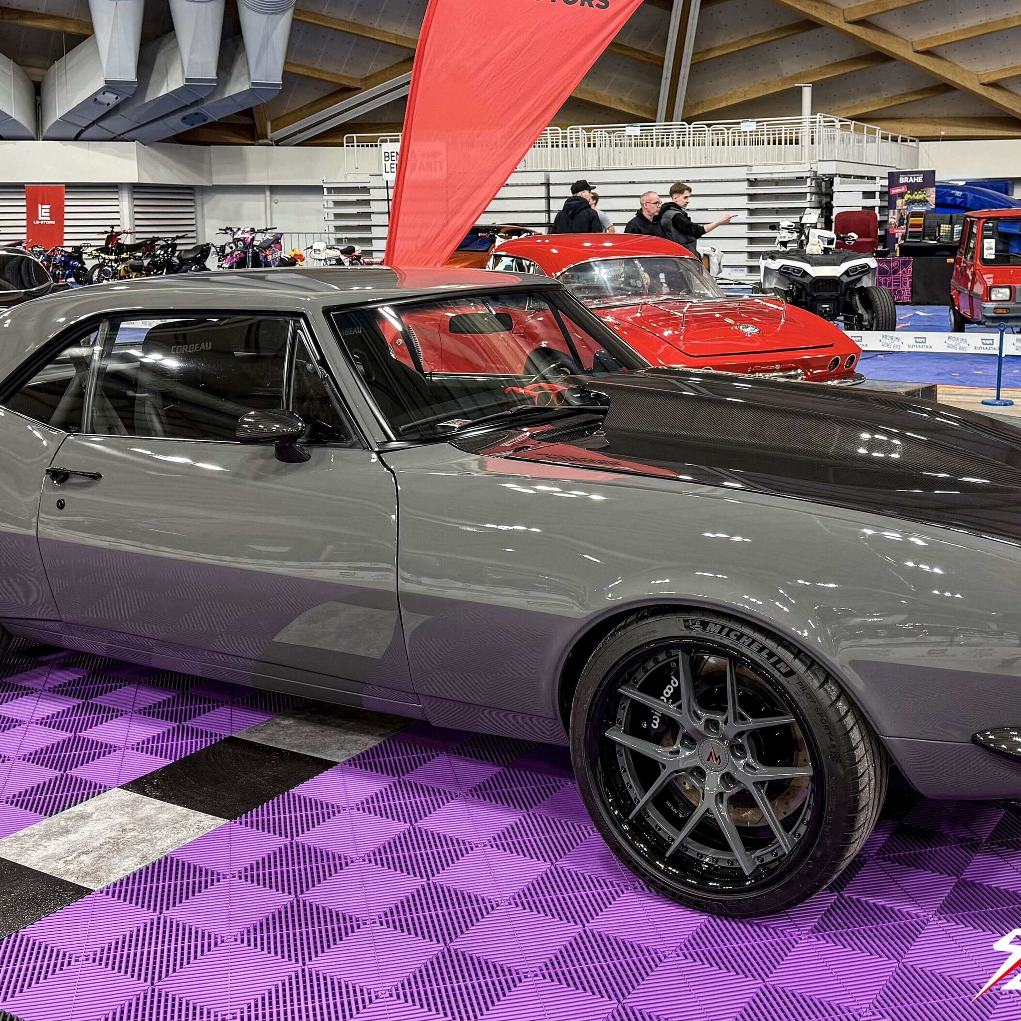 1967 Chevy Camaro with Splux Super Deep Dish SD-02 forged 2-piece wheels in custom destroyer gray and piano black.