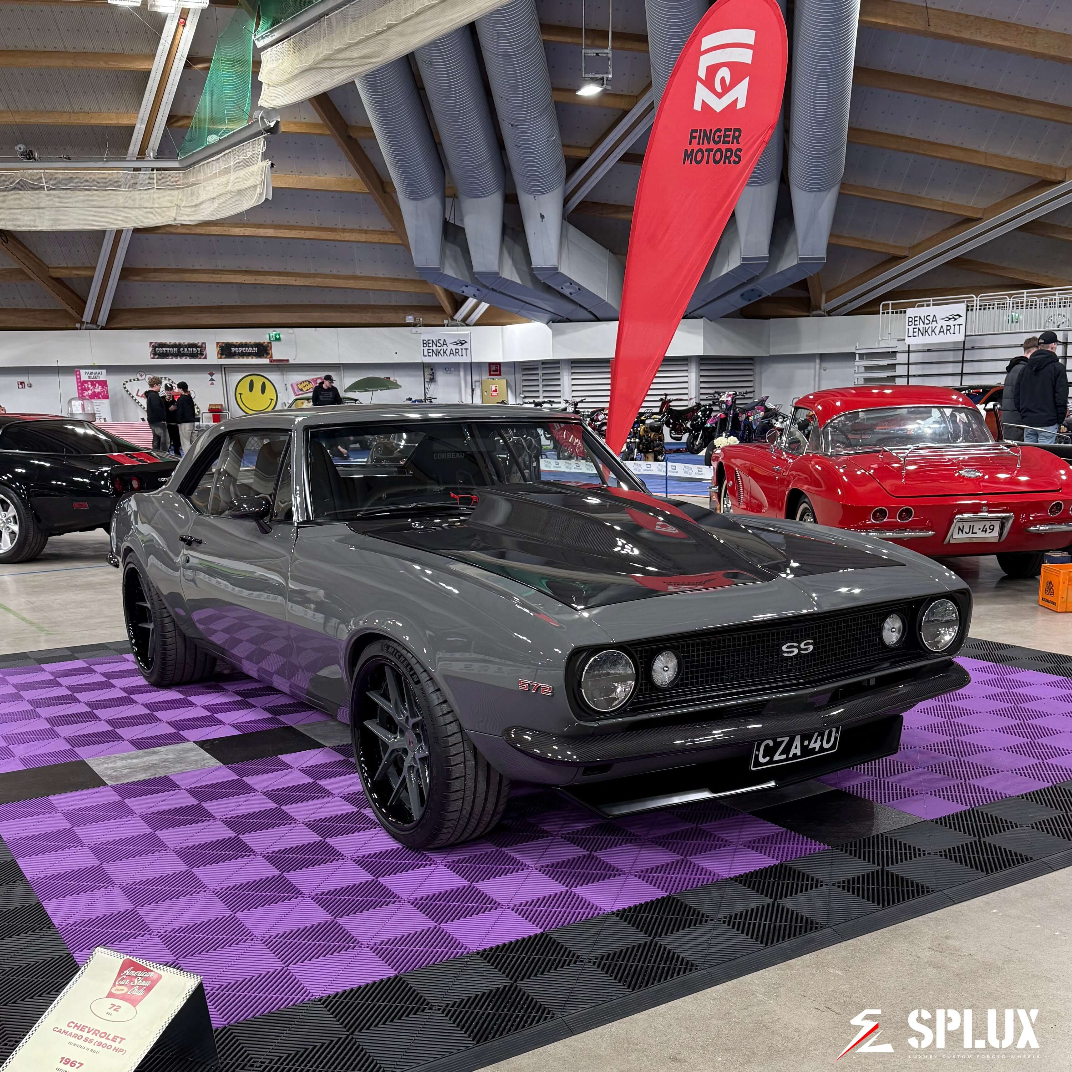 1967 Chevy Camaro with Splux Super Deep Dish Series SD-02 forged 2-piece wheels in custom Chrysler gray and black finish.