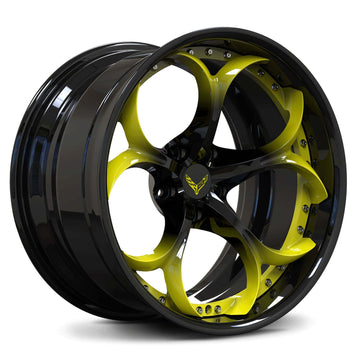 SD-03 yellow black forged 2-piece wheels for 2022 GMC Sierra - deep dish rims