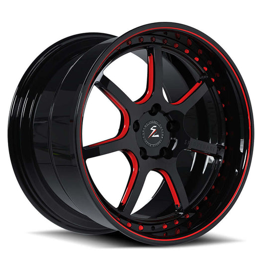 Model Y aftermarket wheels, 21 inch deep dish custom forged 2-piece by Splux SD-05, available in black and red.
