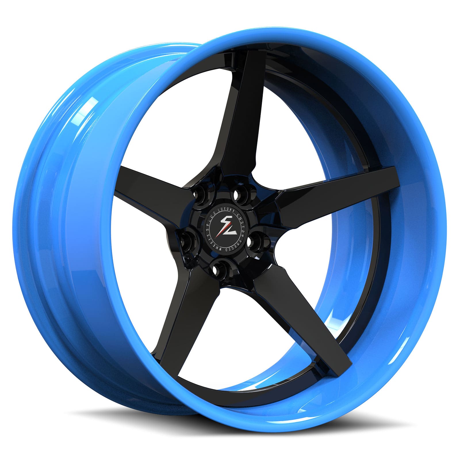 Blue rims for Jeep Wrangler with a deep dish 5-spoke design. Custom black wheels from SD-06 with free shipping.