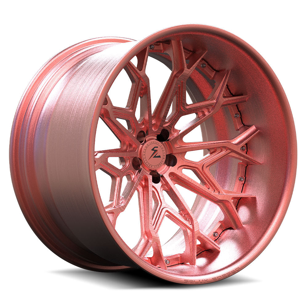 deep dish 5x120 wheels with a brushed rose gold finish.Super deep dish rims for mustang gt from splux Pink aftermarket rims.
