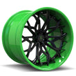 rims for dodge challenger with green and black. custom skull spoke design making your gt stunning!