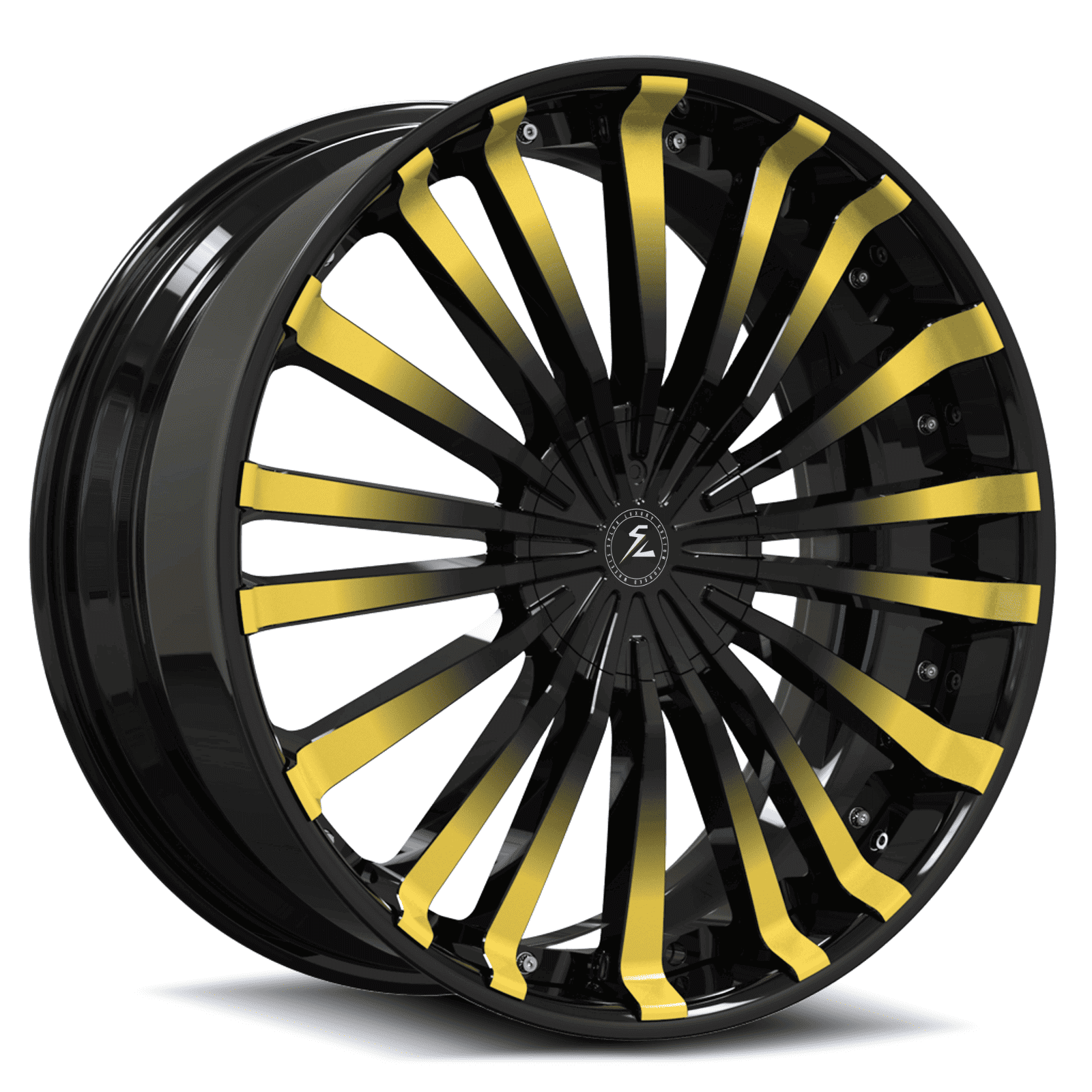 deep dish truck rims deep dish wheels, 6-lug fitment with a yellow and black finish, available in 17-26 in.