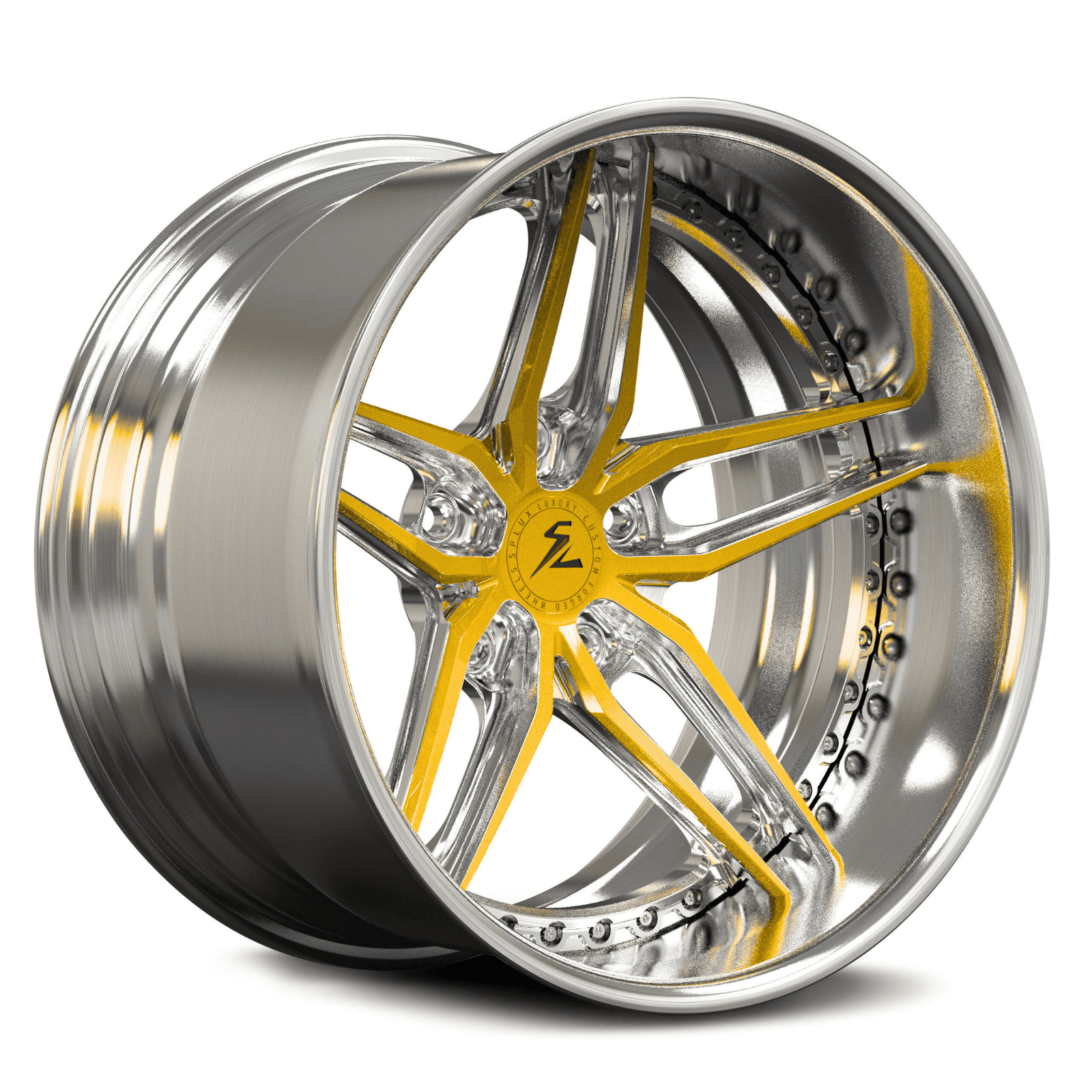 SD-10 yellow face brushed forged wheels for the Ferrari - deep dish custom rims