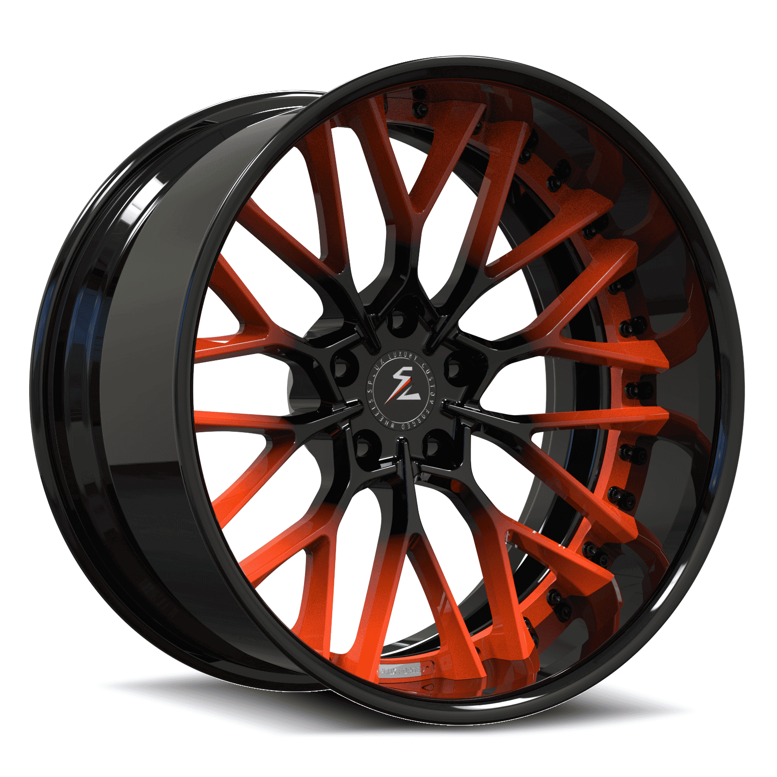 SD-12 orange black deep dish forged wheels for the Honda Civic Si - custom alloys