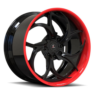 SD-22 piano black gloss red deep dish forged wheels for 2021 Chevrolet Corvette C8 1LT - 5-spoke rims