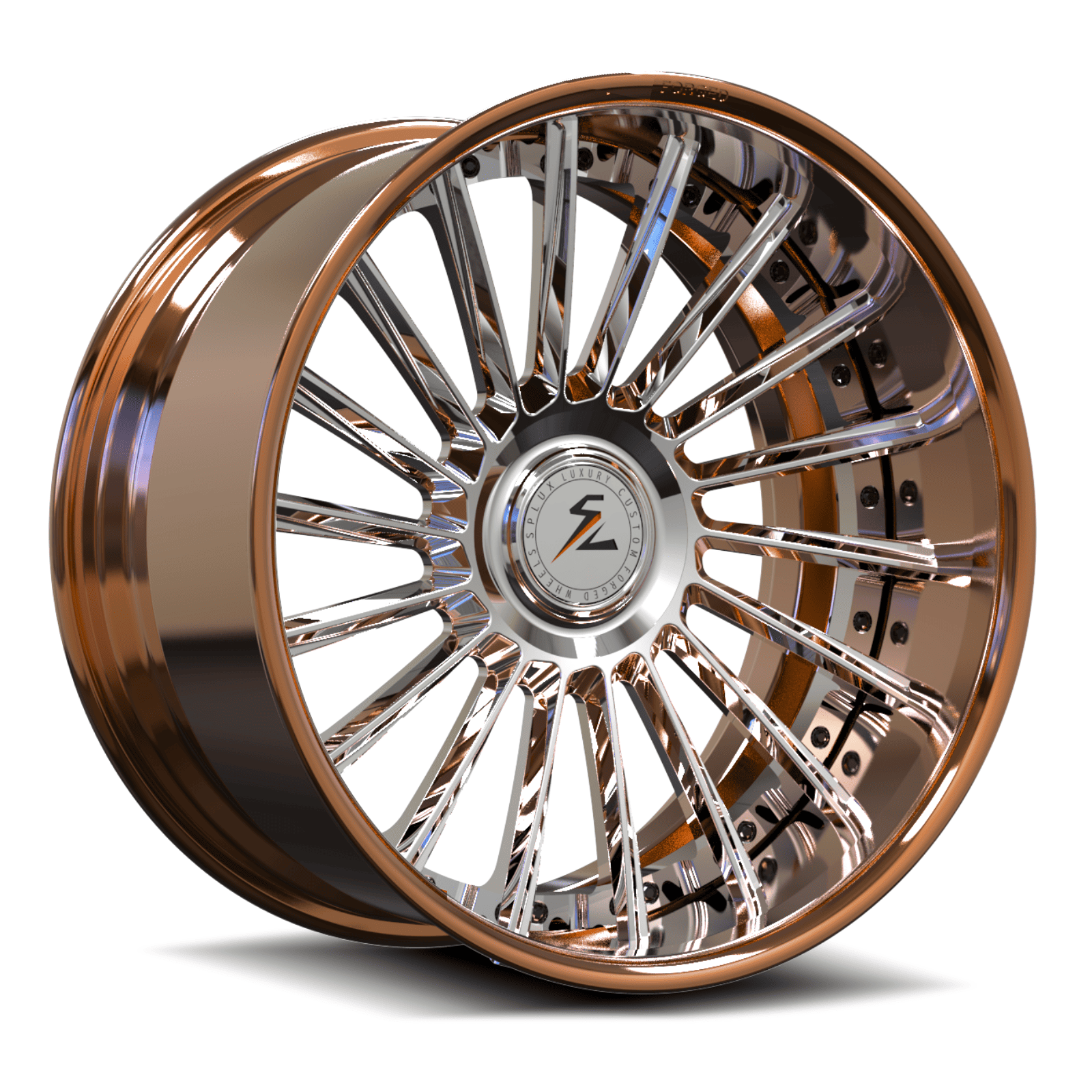 SD-23 chrome and polished copper forged wheels for 2018 Chrysler 300 Limited - deep-dish aftermarket rims