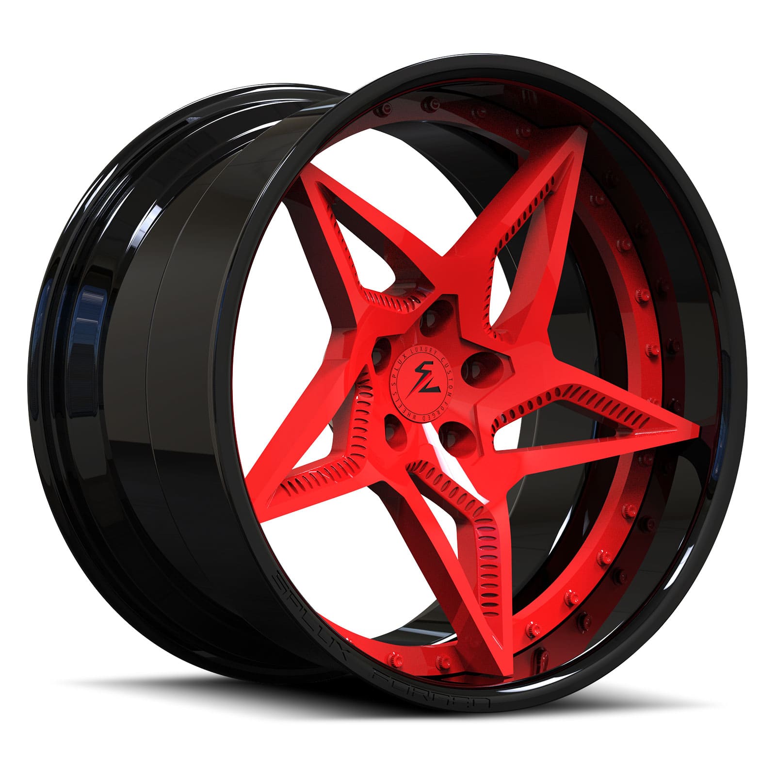 SD-25 piano black gloss red forged wheels for 2016 Dodge Challenger - custom deep dish