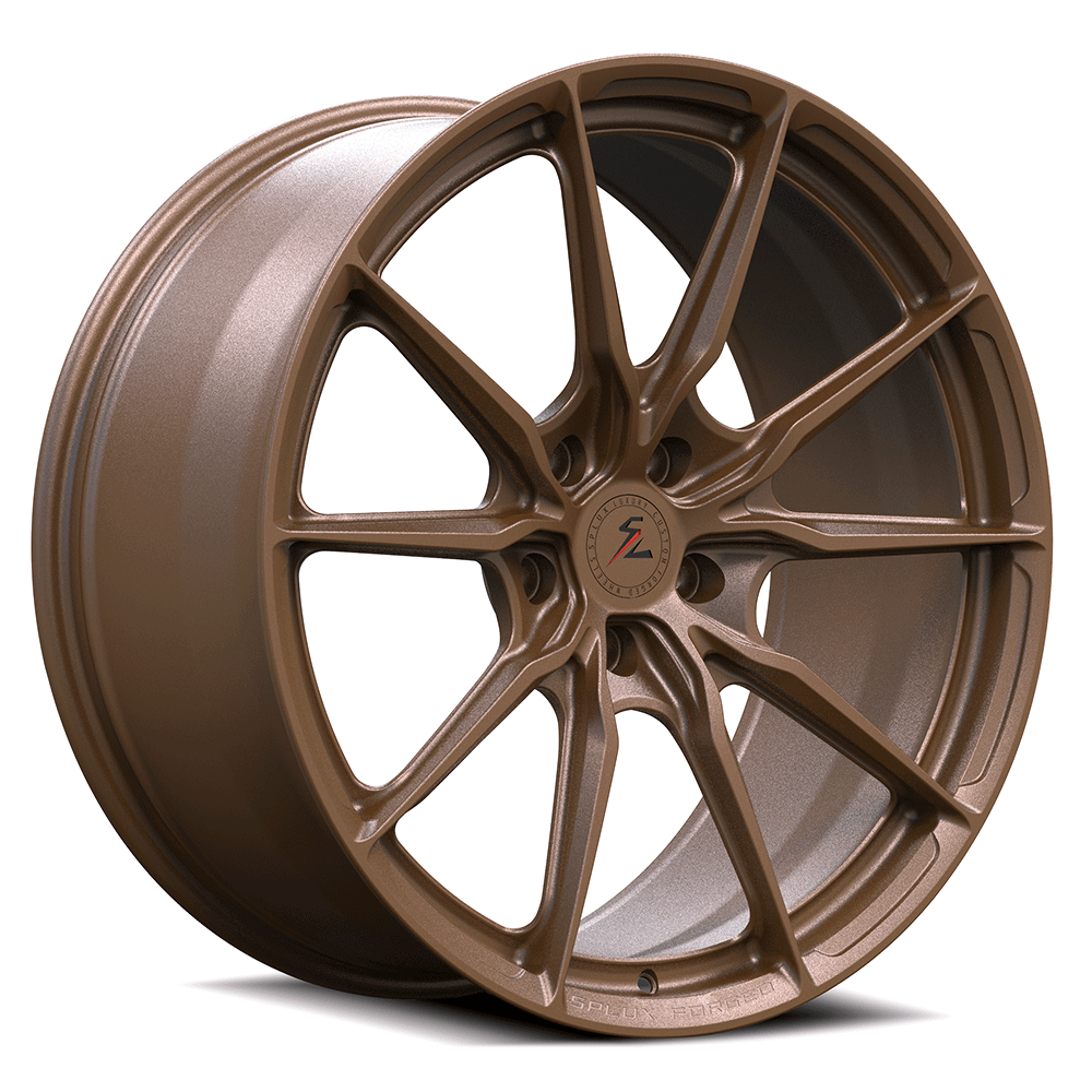Splux SF-06 custom forged monoblock 20-inch rims for Tesla Model S, super lightweight bronze aftermarket Tesla wheels.